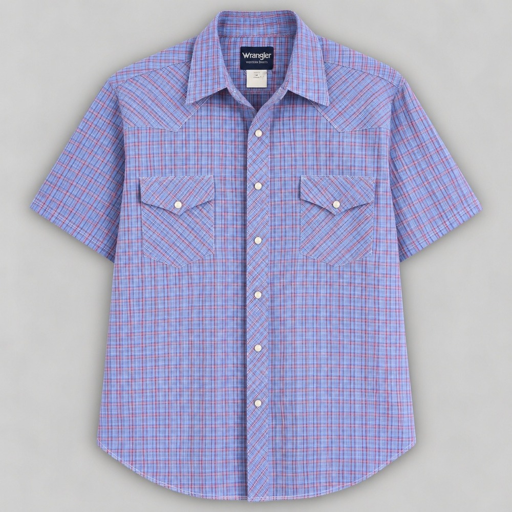 Wrangler Mens Blue Plaid Pearl Snap Short Sleeve Western Shirt 3X Big 76932PB